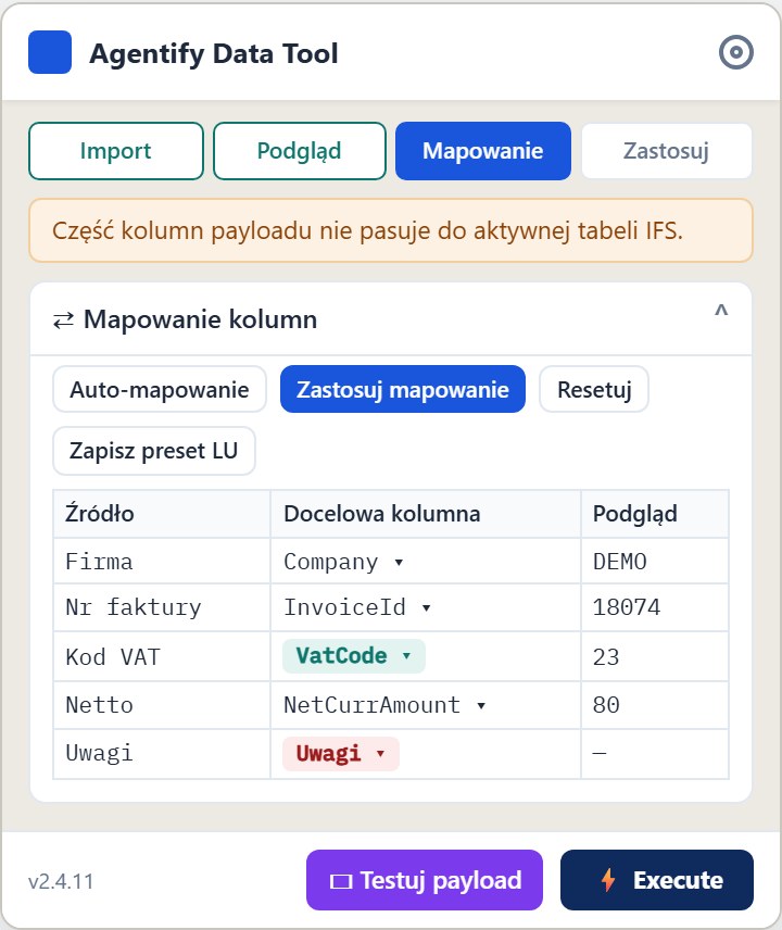 Mapowanie kolumn na pola IFS