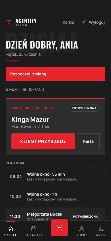 Aplikacja fryzjera — plan dnia