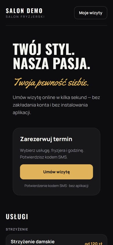 Strona salonu na telefonie