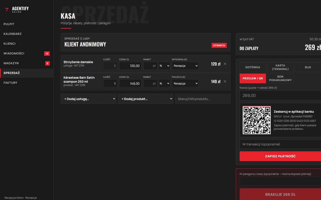 Kasa z kodem QR do przelewu